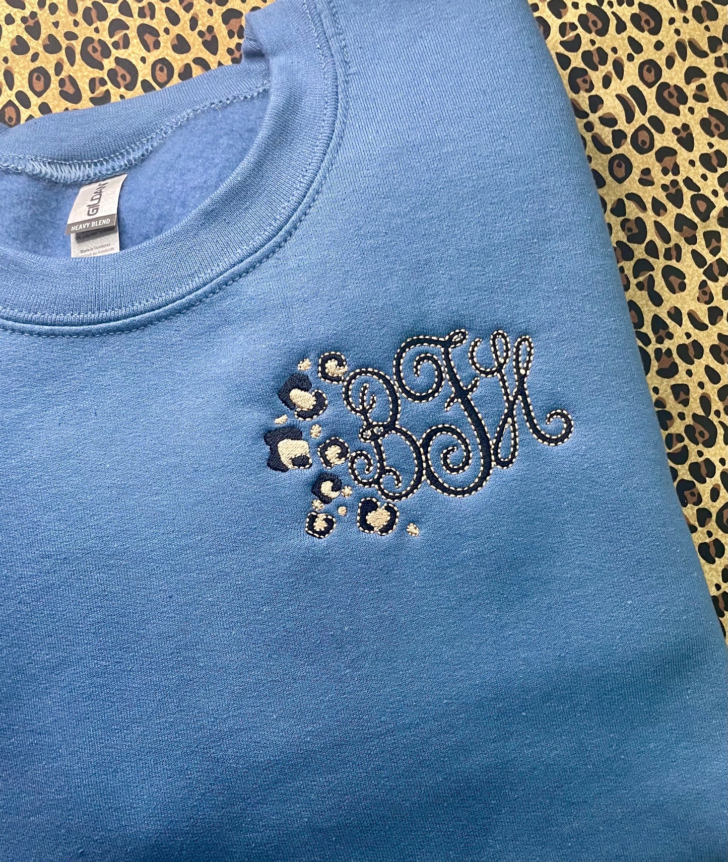 Custom Cheetah Monogram Embroidered Crewneck Sweatshirt
