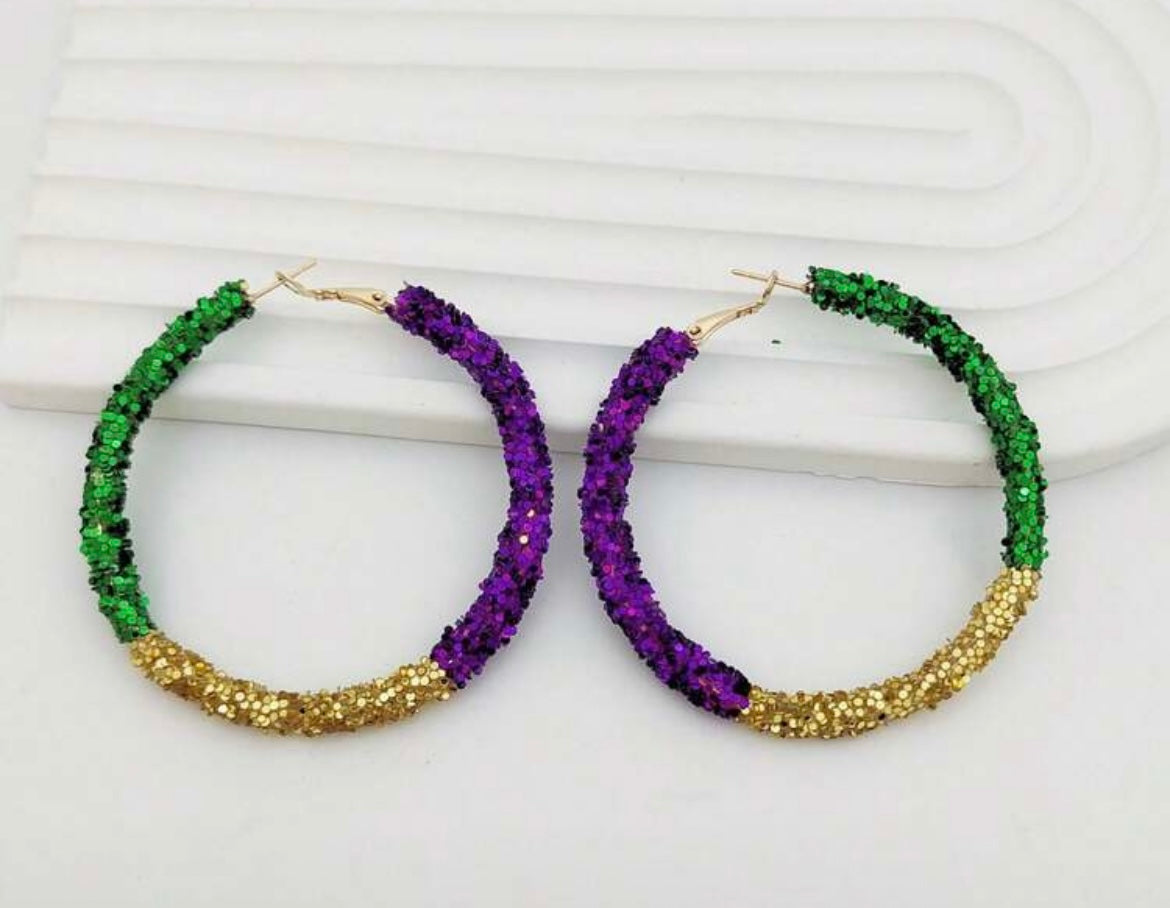 Mardi Gras Hoop Earrings