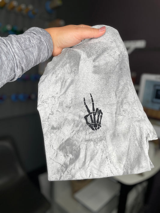 Skeleton Peace Sign Embroidered T-Shirt