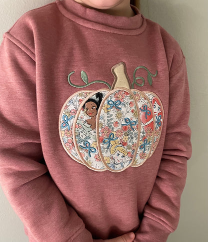 Girls Pumpkin with Bows Embroidered Sweatshirt