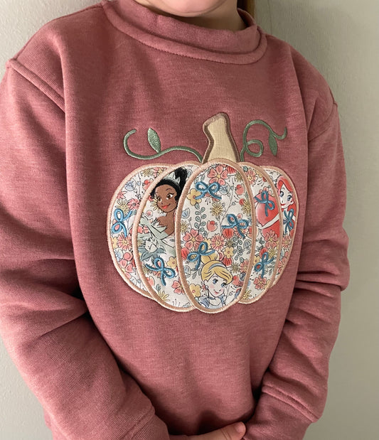 Girls Pumpkin with Bows Embroidered Sweatshirt