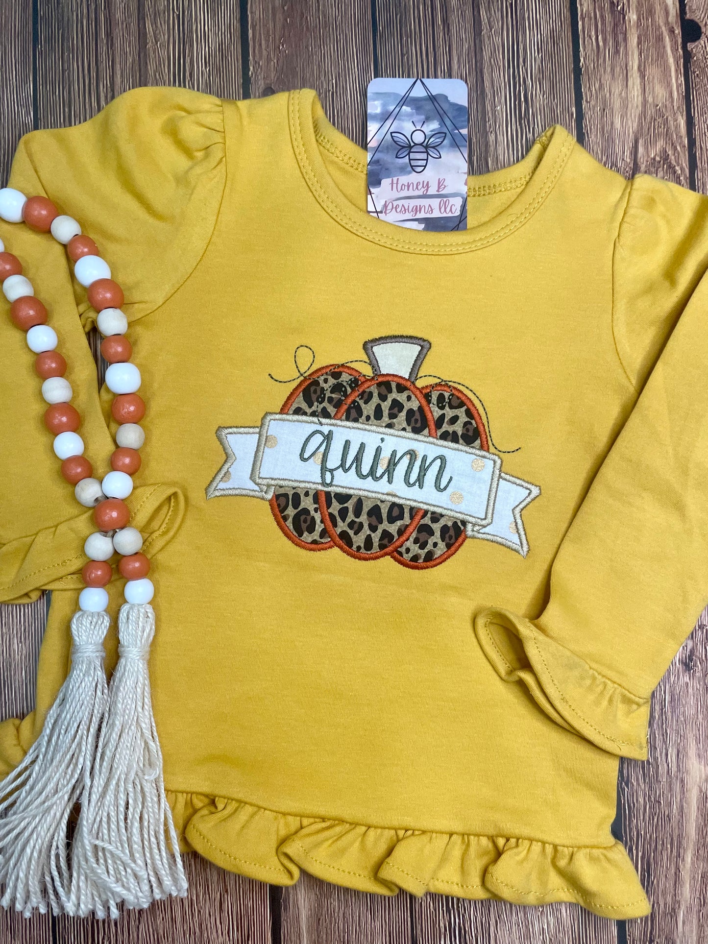 Girls Cheetah Pumpkin Embroidered Long Sleeve Shirt