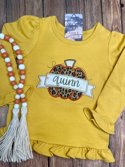 Girls Cheetah Pumpkin Embroidered Long Sleeve Shirt