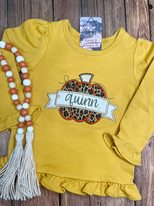 Girls Cheetah Pumpkin Embroidered Long Sleeve Shirt