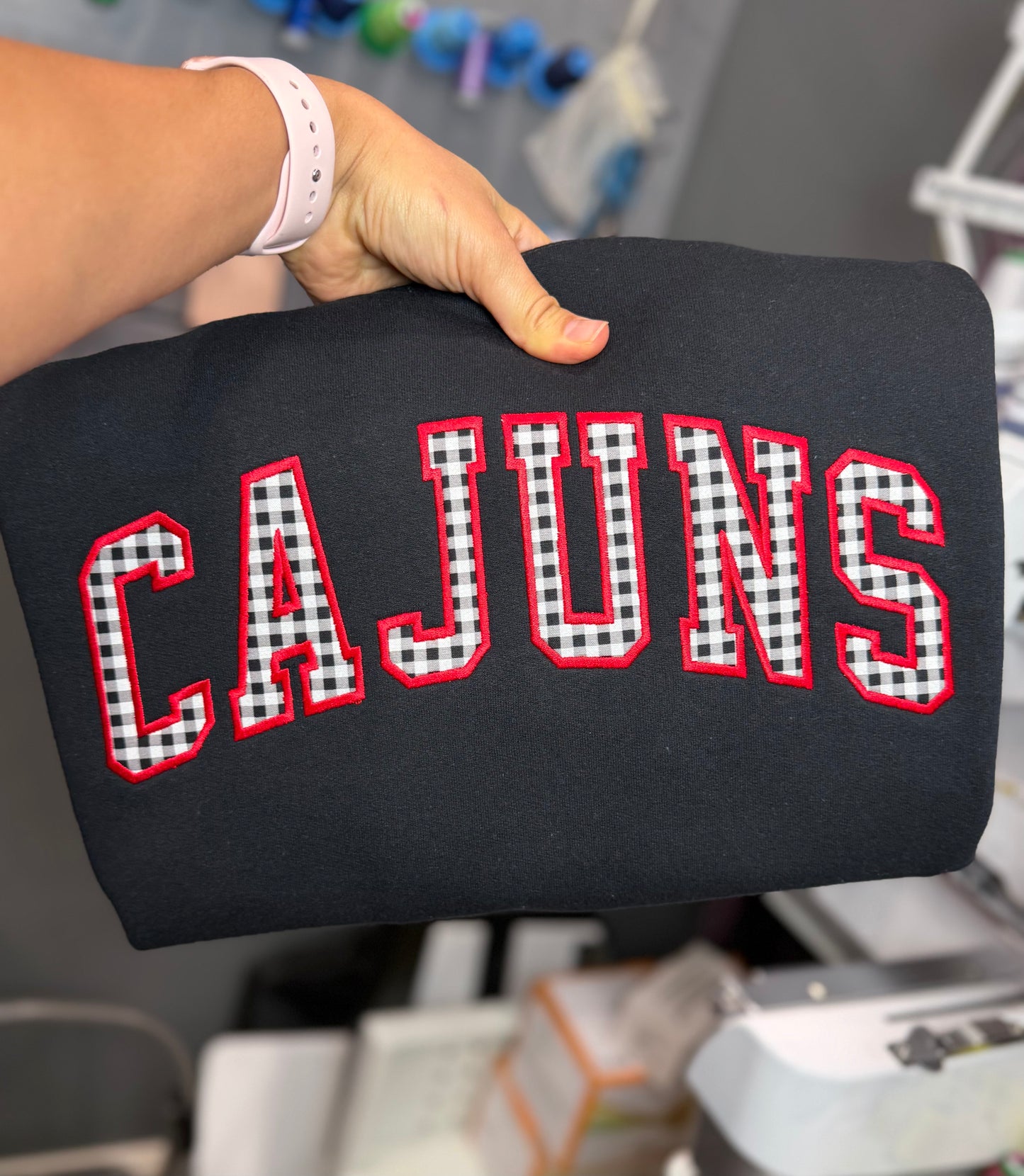 Custom Varsity Gingham Lettering Crewneck Sweatshirt