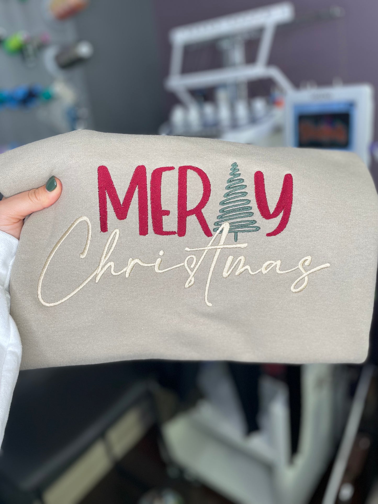 Merry Christmas Embroidered Crewneck Sweatshirt