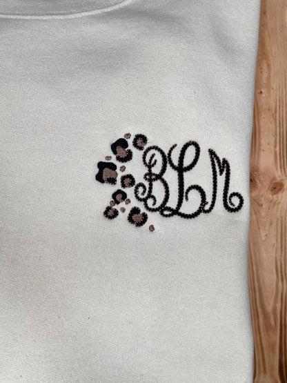 Custom Cheetah Monogram Embroidered Crewneck Sweatshirt