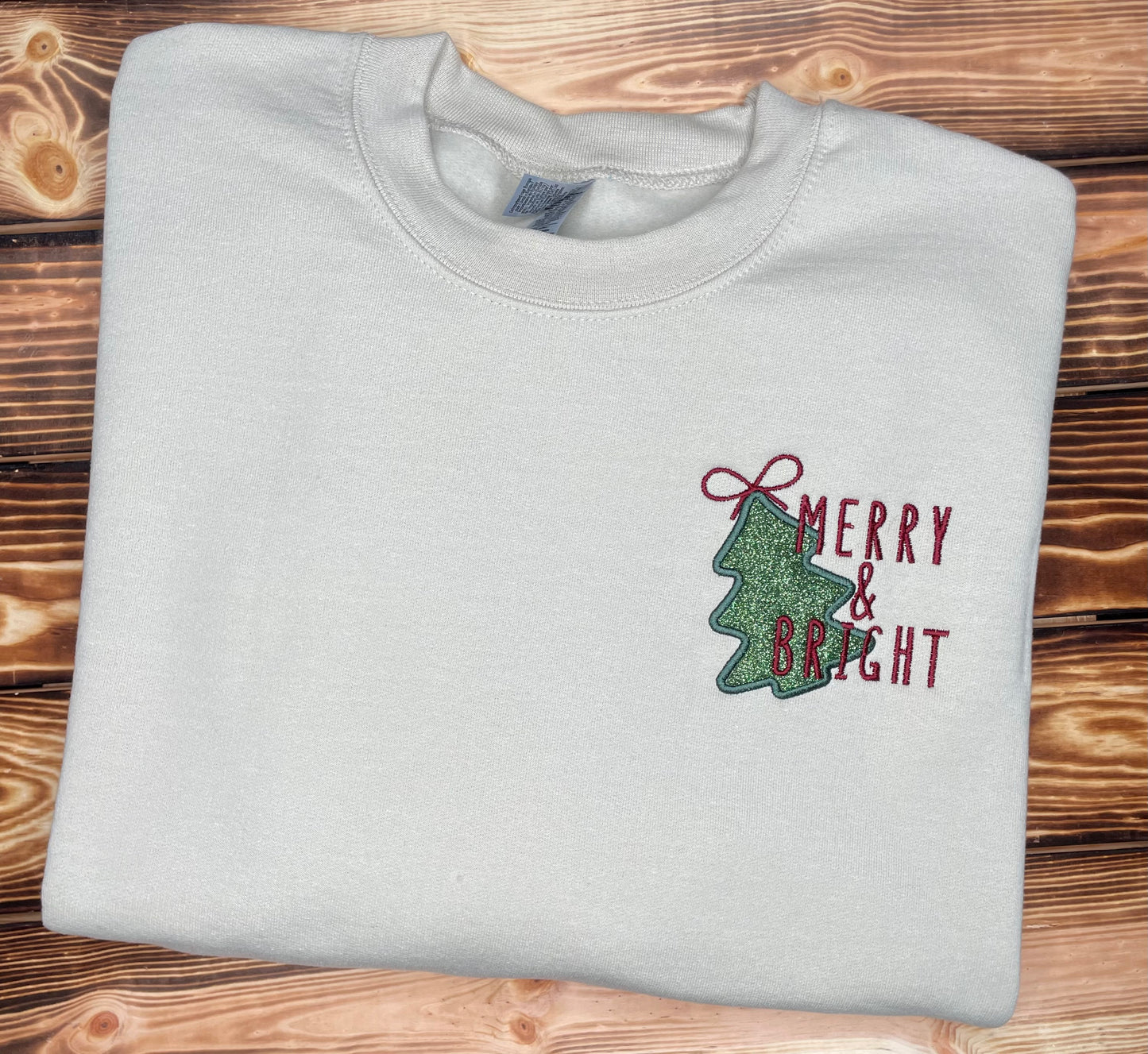 Merry & Bright Glitter Tree Embroidered Crewneck Sweatshirt