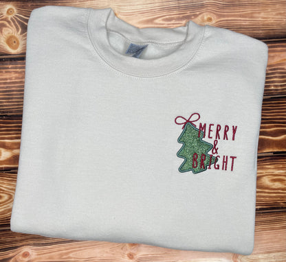 Merry & Bright Glitter Tree Embroidered Crewneck Sweatshirt