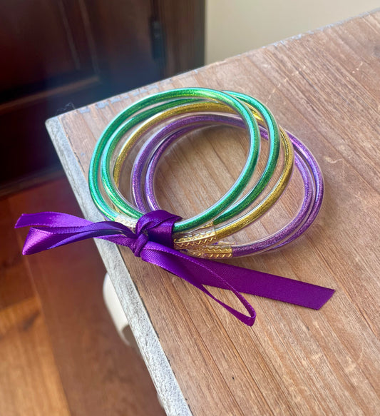 Mardi Gras Glitter Jelly Bangle Bracelets