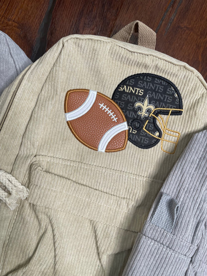 Boys Football Embroidered Corduroy Backpack