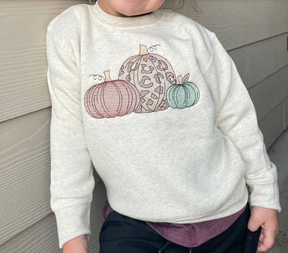 Cheetah Pumpkin Girls Embroidered Crewneck Sweatshirt
