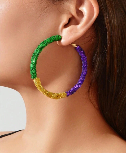 Mardi Gras Hoop Earrings