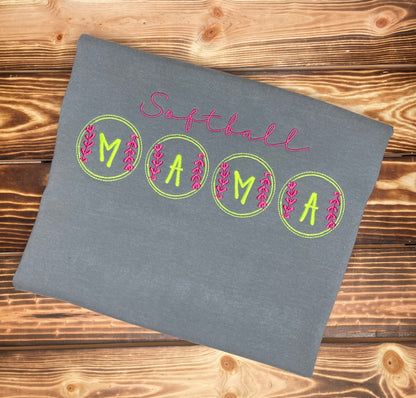 Softball Mama Embroidery T-Shirt