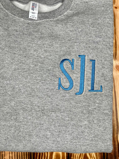 Custom Block Monogram Embroidered Crewneck Sweatshirt