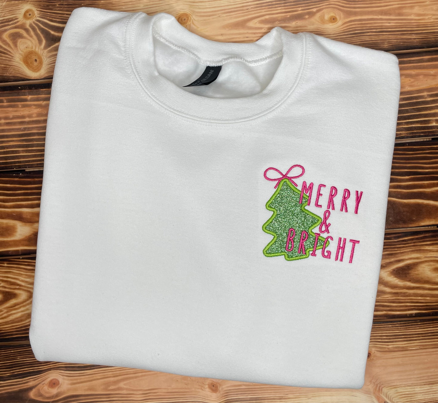Merry & Bright Glitter Tree Embroidered Crewneck Sweatshirt