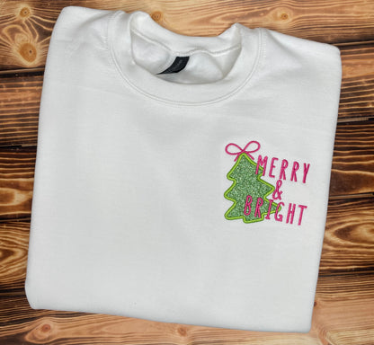 Merry & Bright Glitter Tree Embroidered Crewneck Sweatshirt