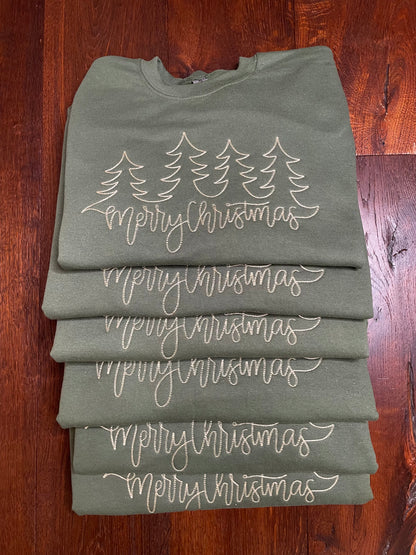 Merry Christmas Trees Embroidered Crewneck Sweatshirt