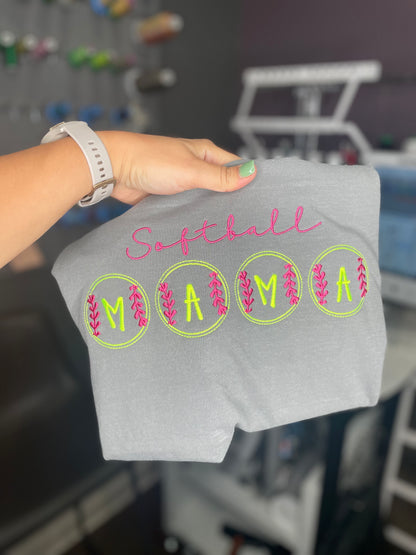 Softball Mama Embroidery T-Shirt