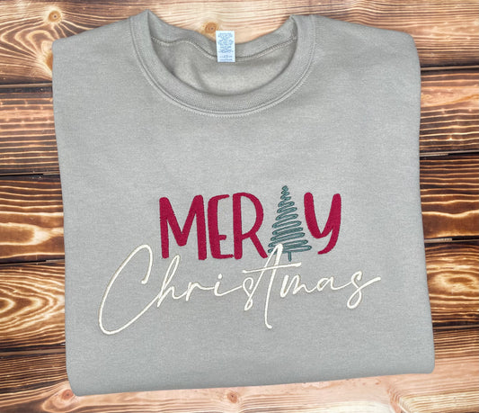 Merry Christmas Embroidered Crewneck Sweatshirt