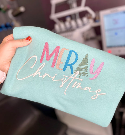Merry Christmas Bright Embroidered Crewneck Sweatshirt