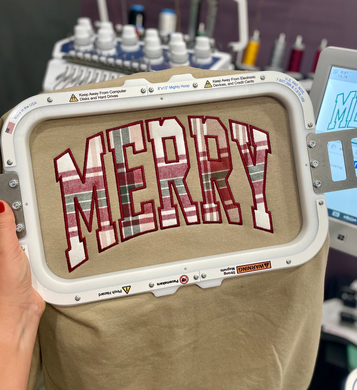 Merry Plaid Appliqué Embroidered Crewneck Sweatshirt