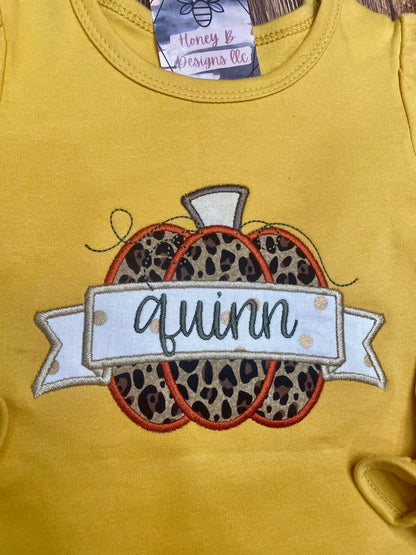 Girls Cheetah Pumpkin Embroidered Long Sleeve Shirt