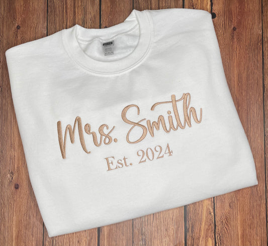 Custom Mrs. Embroidered Crewneck Sweatshirt