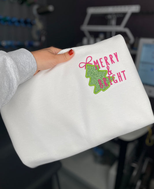 Merry & Bright Glitter Tree Embroidered Crewneck Sweatshirt