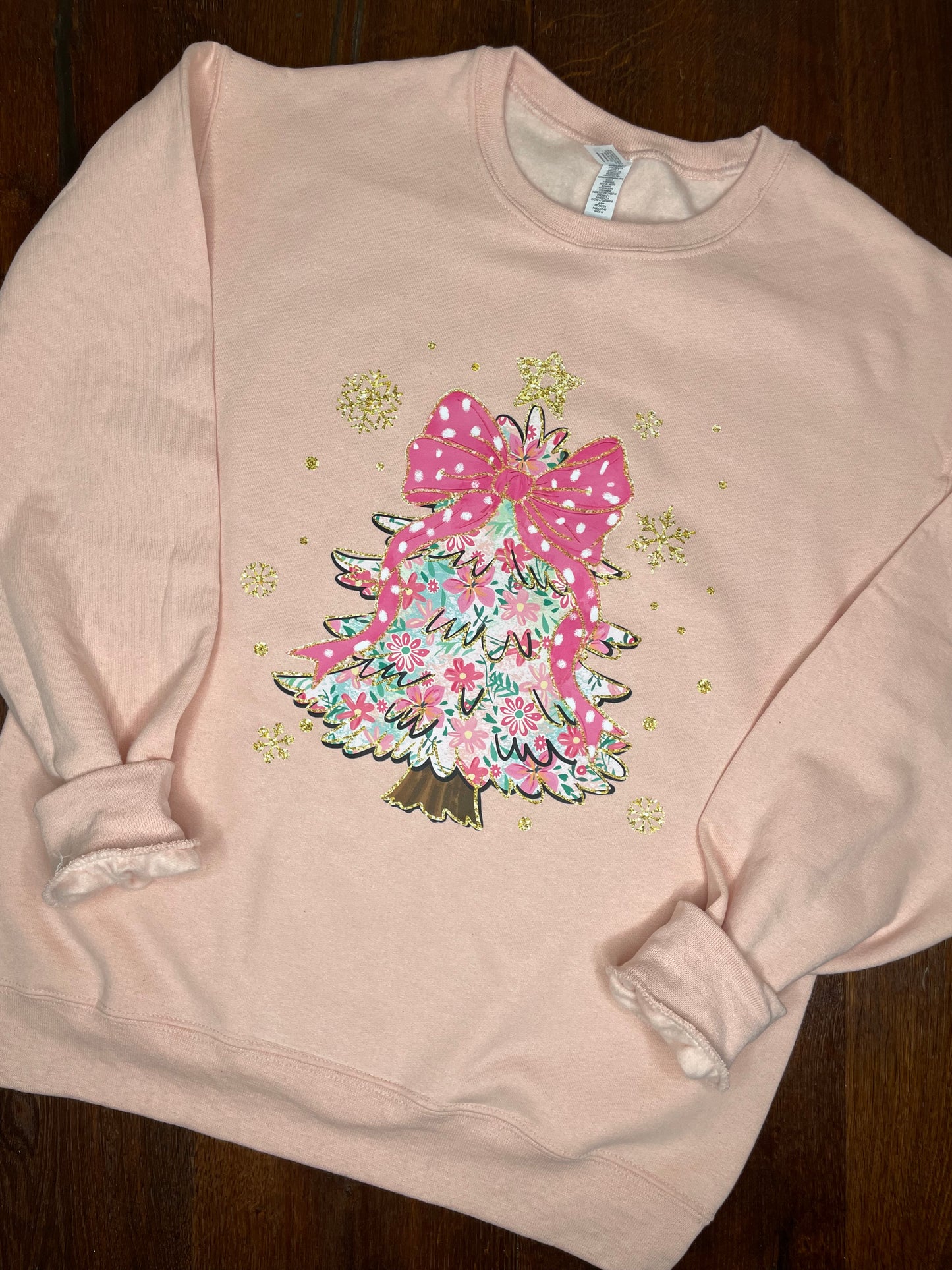 Pink Bow Christmas Tree DTF Crewneck Sweatshirt