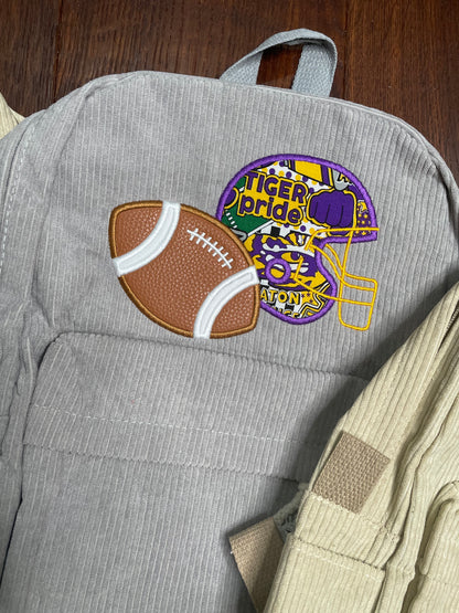 Boys Football Embroidered Corduroy Backpack