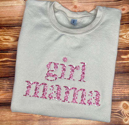 Girl MAMA Floral Letters Embroidered Crewneck Sweatshirt