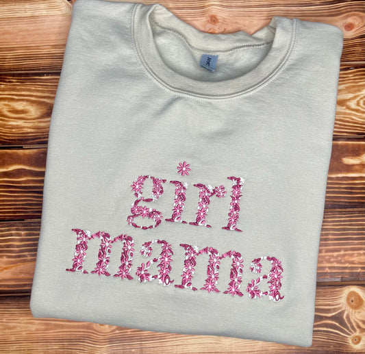Girl MAMA Floral Letters Embroidered Crewneck Sweatshirt