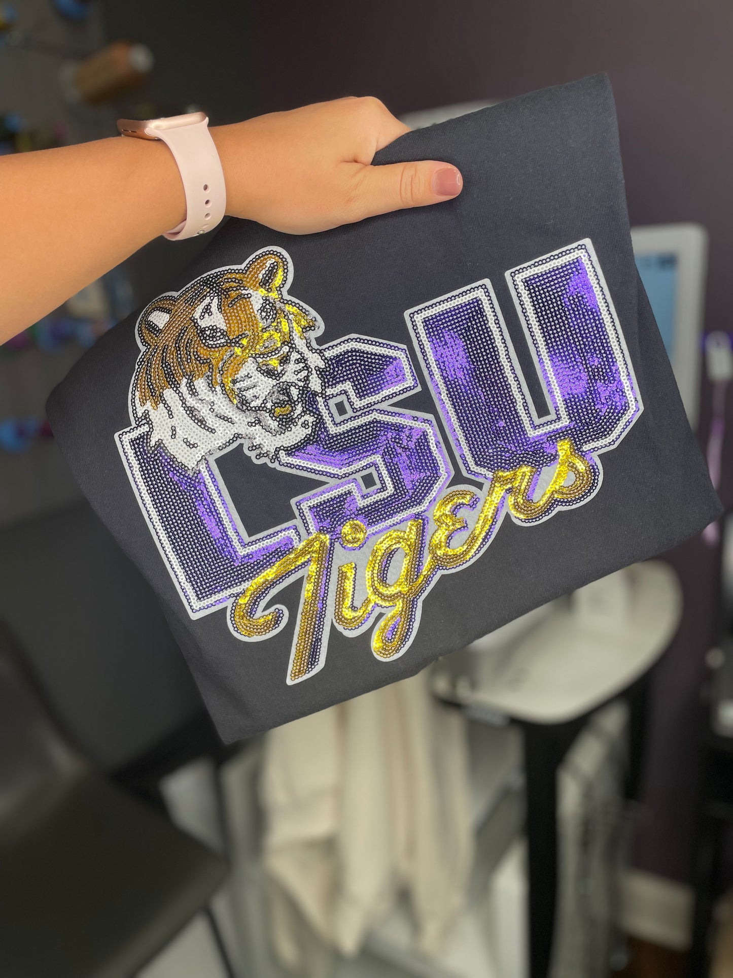 Purple and Gold Sequin Patch T-Shirt