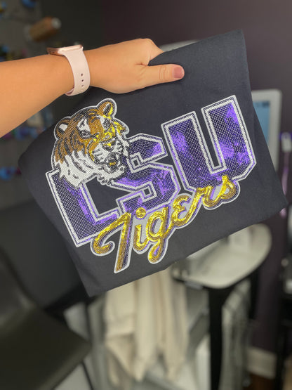 Purple and Gold Sequin Patch T-Shirt