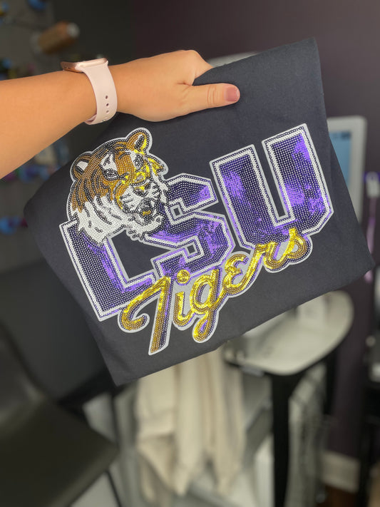 Purple and Gold Sequin Patch T-Shirt