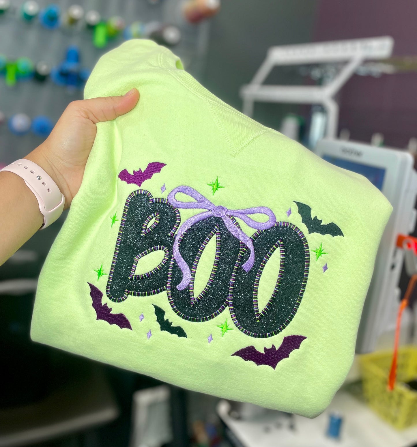 BOO w/ Coquette Bow Embroidered Sweatshirt