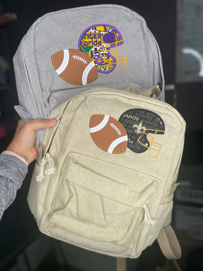 Boys Football Embroidered Corduroy Backpack