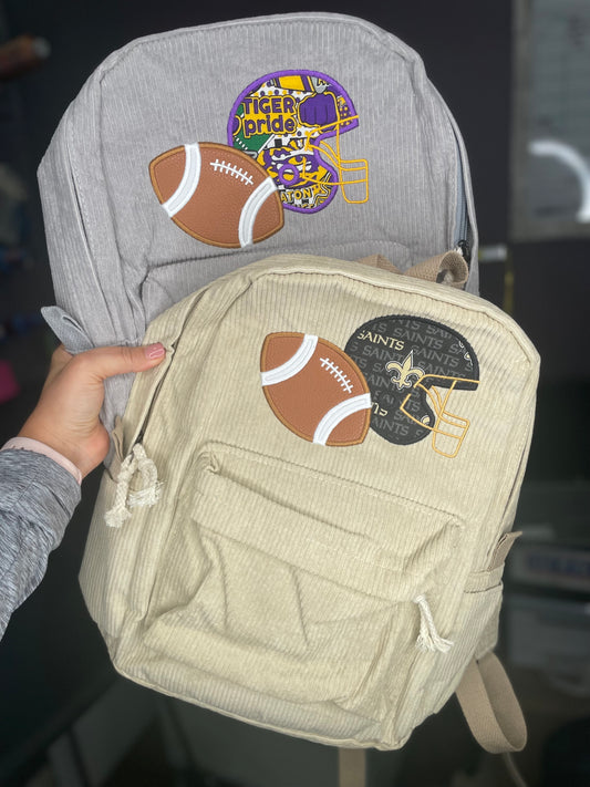 Boys Football Embroidered Corduroy Backpack