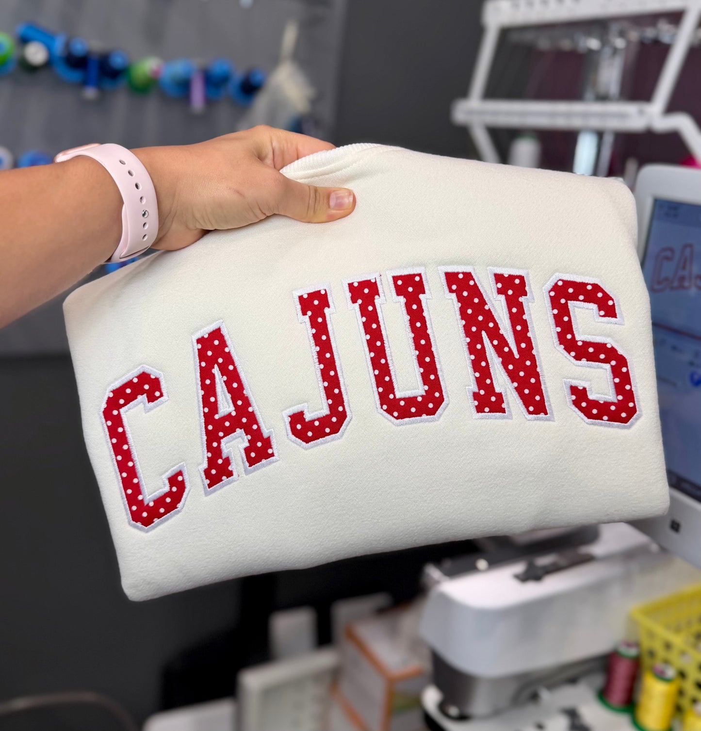 Custom Varsity Polka Dot Lettering Crewneck Sweatshirt