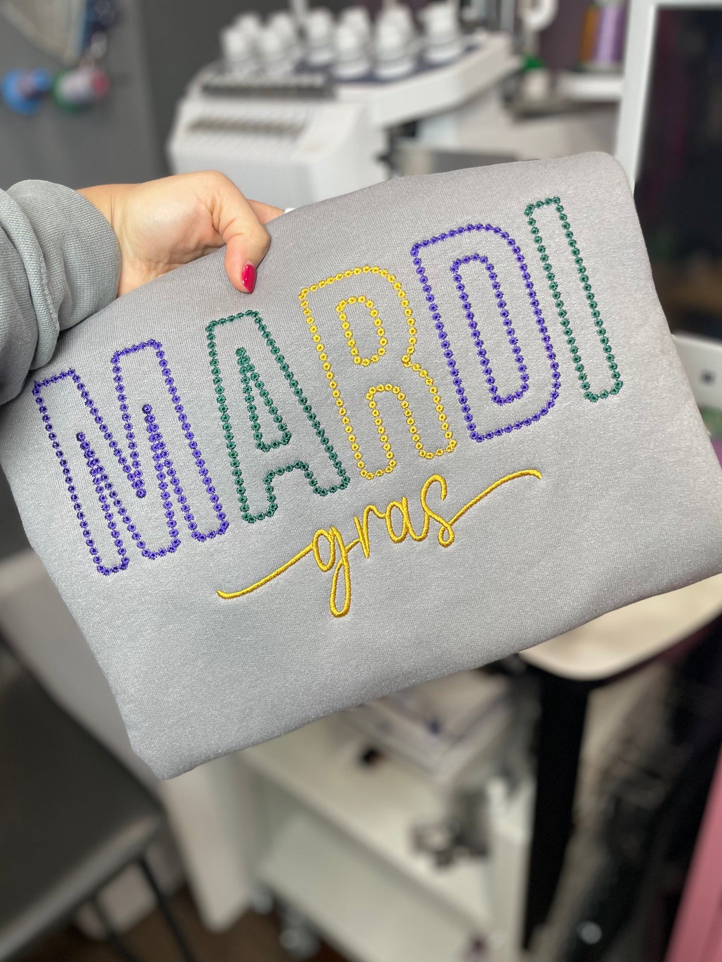 Mardi Gras Embroidered Crewneck Sweatshirt