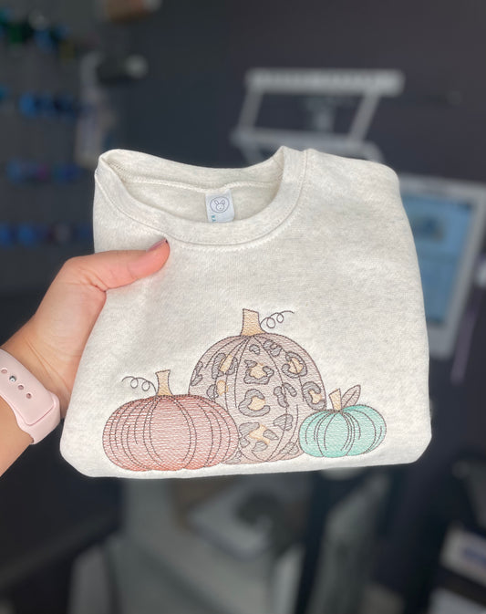 Cheetah Pumpkin Girls Embroidered Crewneck Sweatshirt